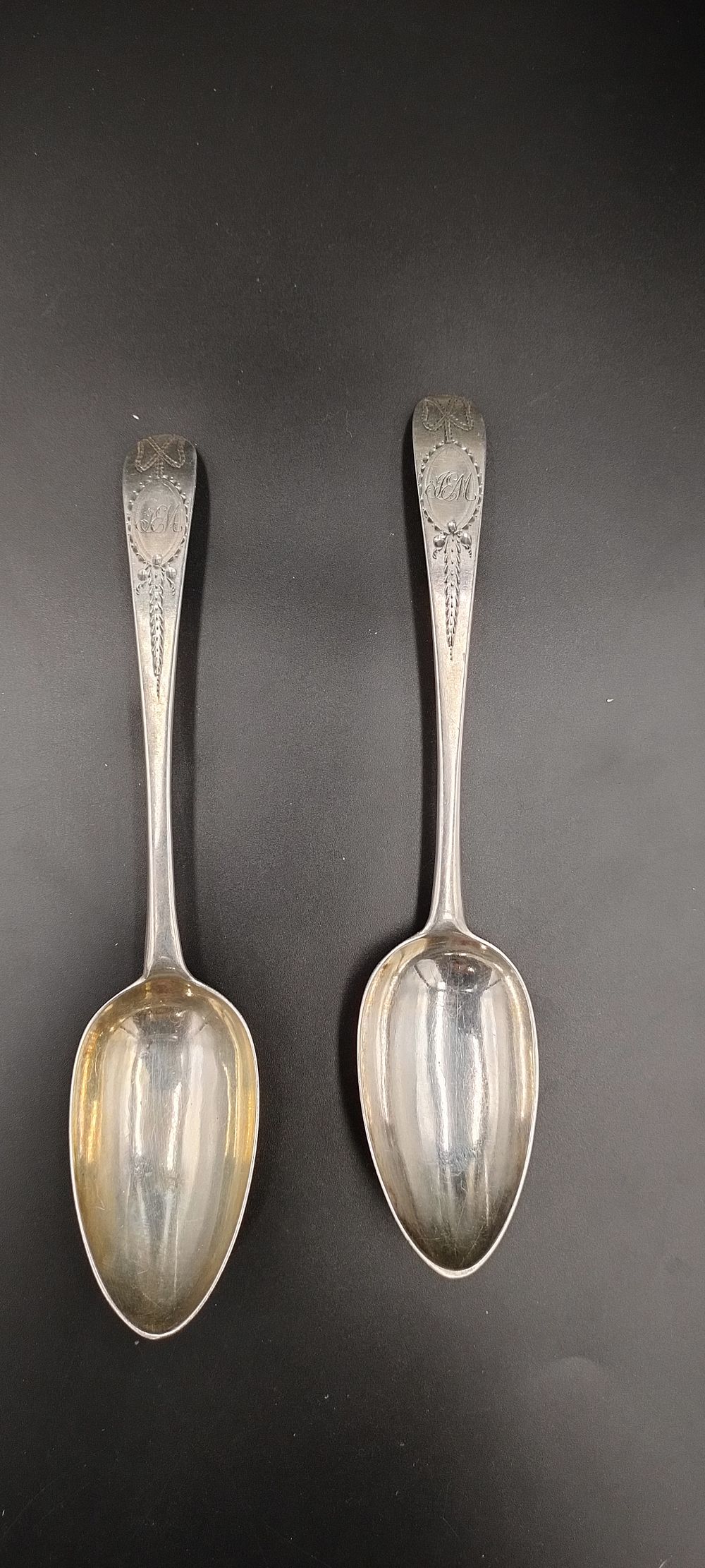 Lot 510: Two large silver spoons dated Dublin 1787 weight...