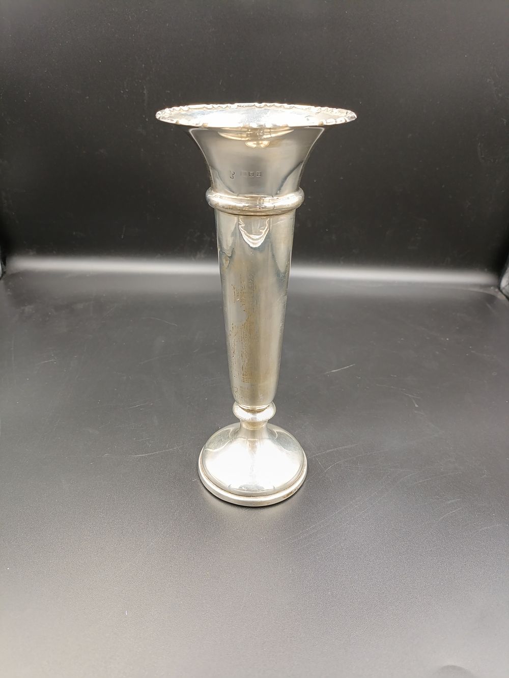 Lot 91: Antique sterling silver flute vase / bud holder....