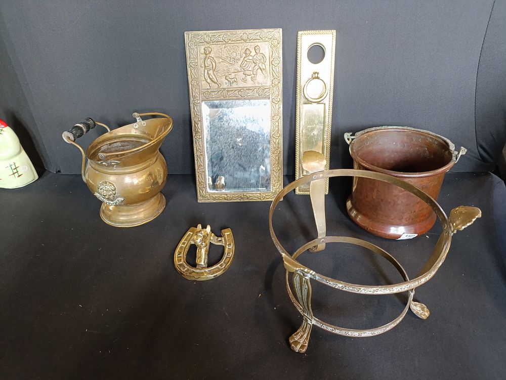 Lot 100: Selection of brass and copper items including a...