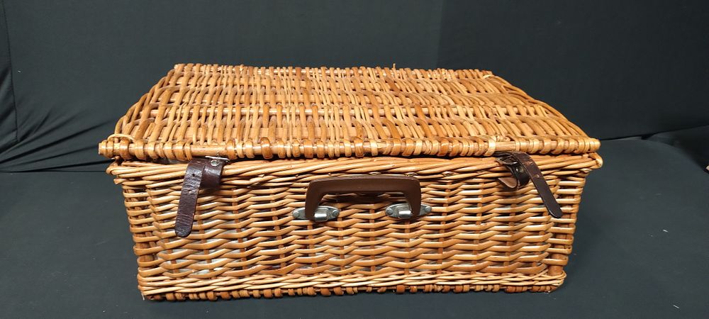 Lot 139: Antler wicker picnic basket complete
