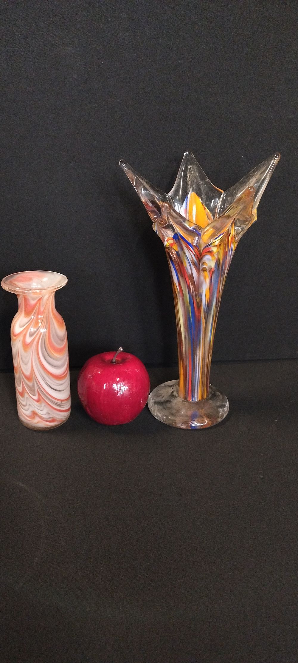 Lot 114: Vintage Murano glass vase with orange,red,blue, green and...