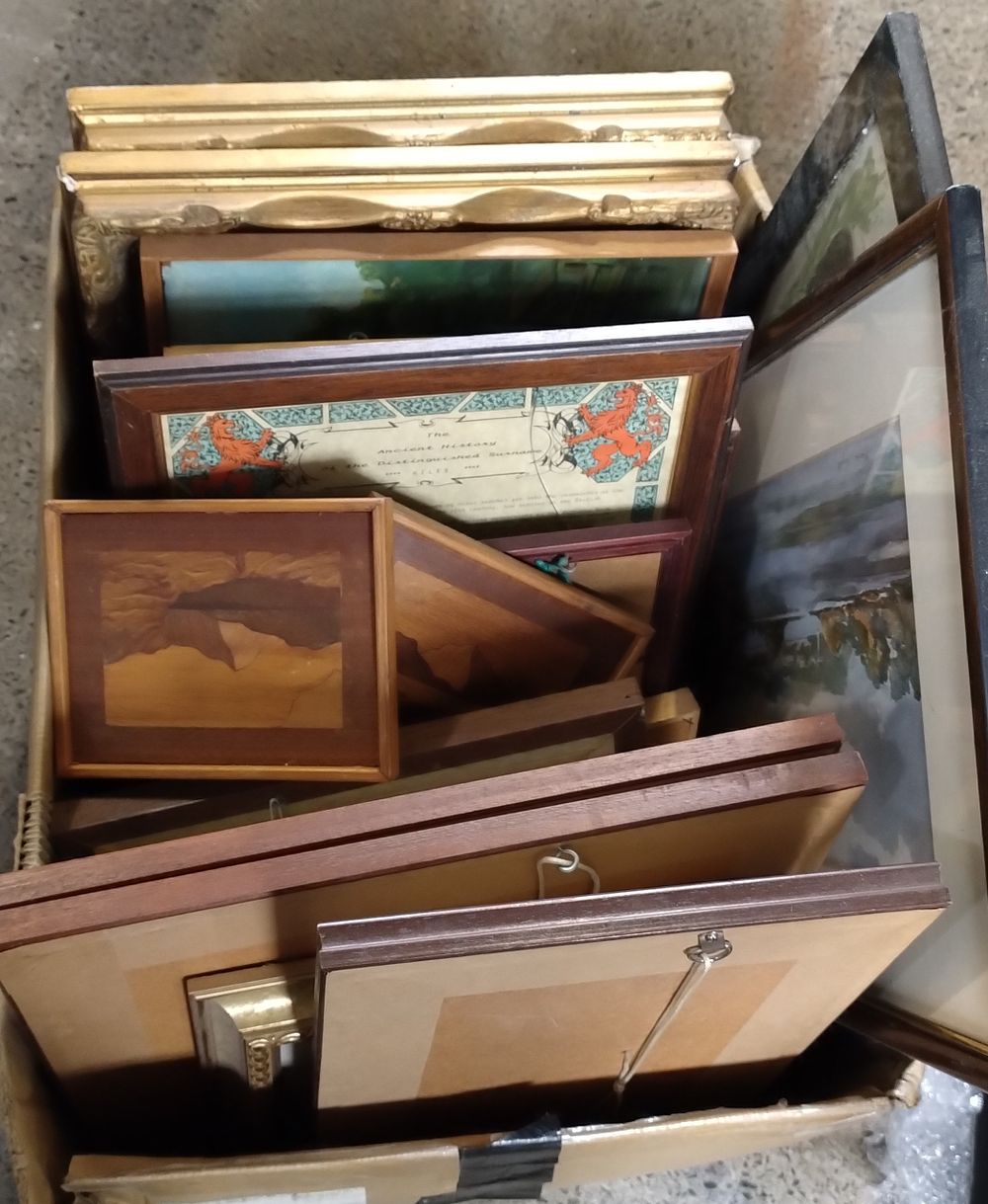 Lot 123: Box of mixed artwork various sizes and subjects