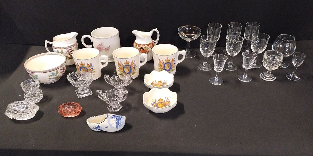 Lot 127: Selection of cut glasses and pottery including royal...