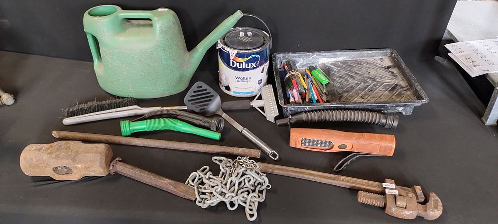 Lot 184: Box of various items including watering can, part...