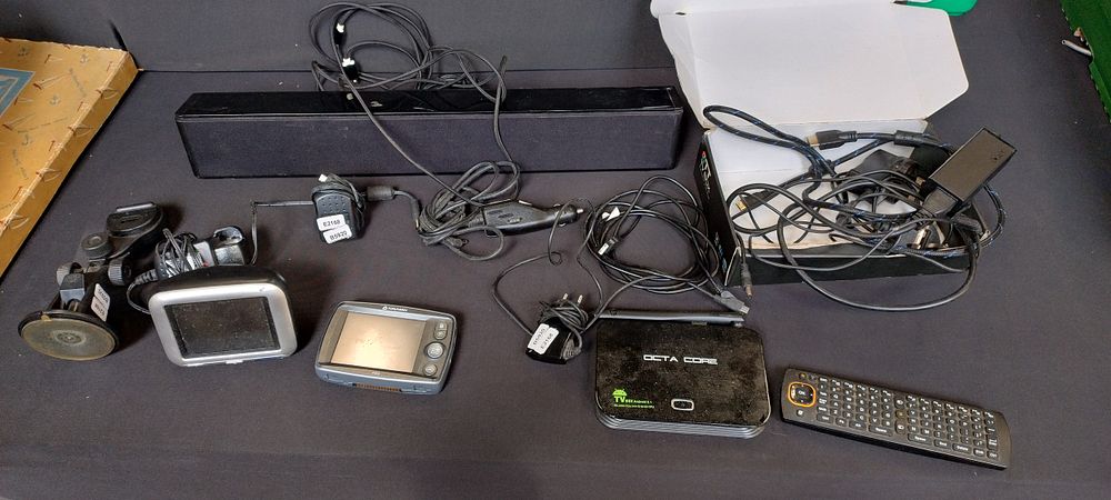 Lot 238: Various items including a Goodmans soundbar TomTom sat...