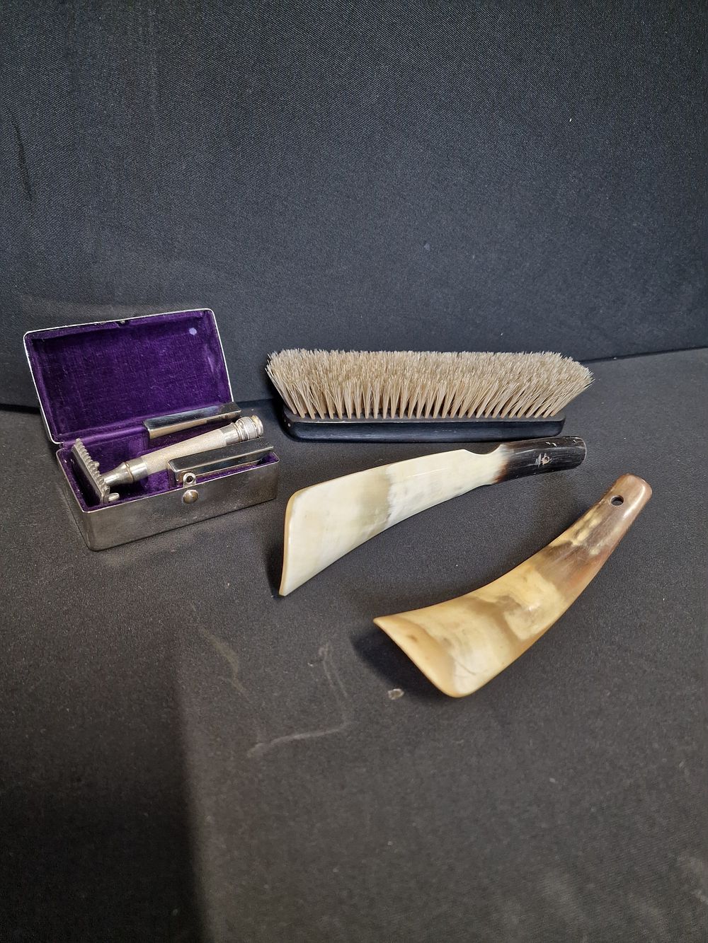 Lot 330: Selection of Vintage Grooming Items. Shoehorn, Brush and...