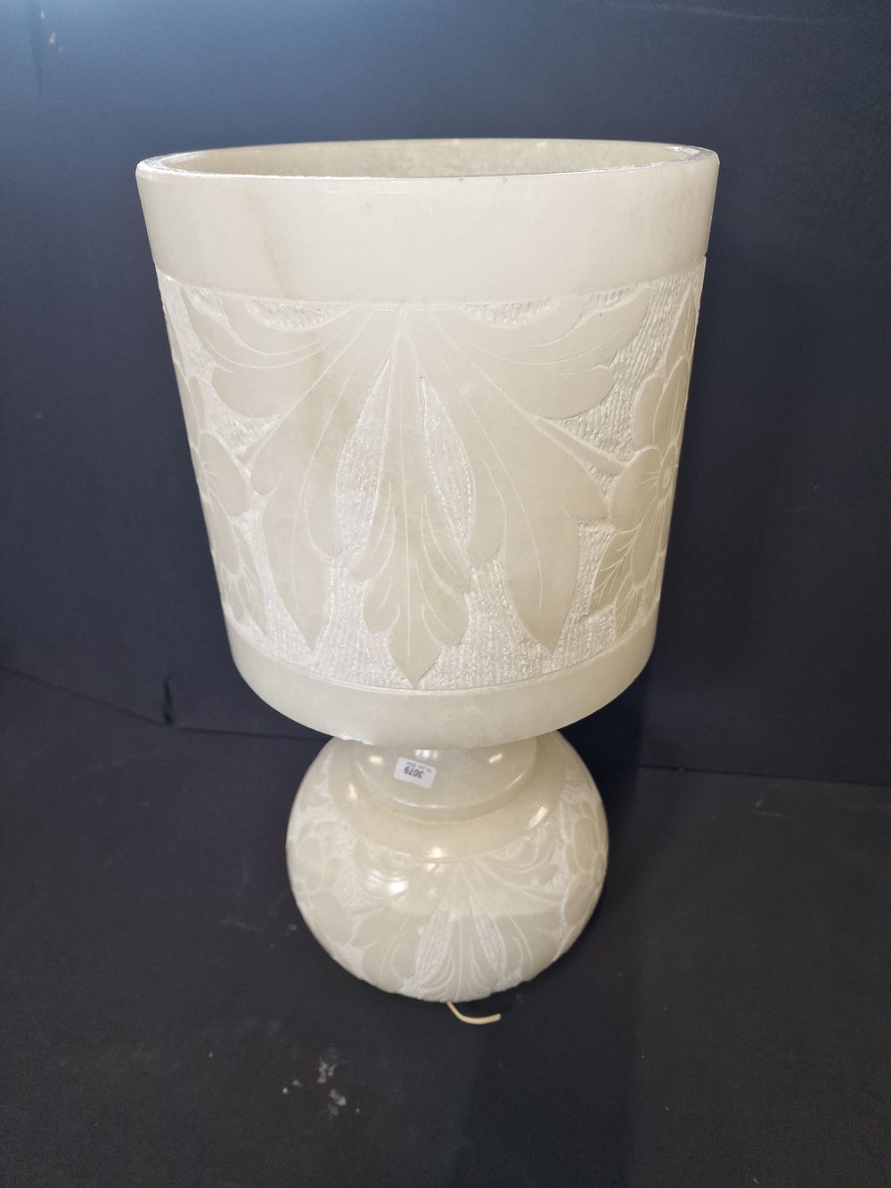 Lot 364: Vintage Alabaster Table Lamp with Floral Decorations. Approx....