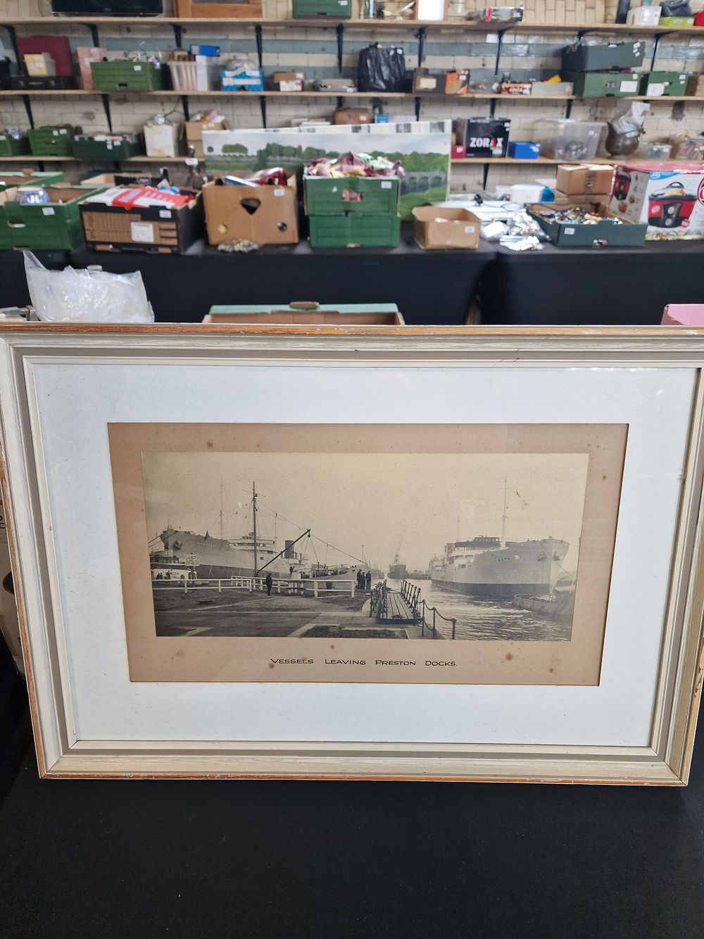 Lot 435: Vintage Framed Photograph of Vessels Leaving Preston Dock