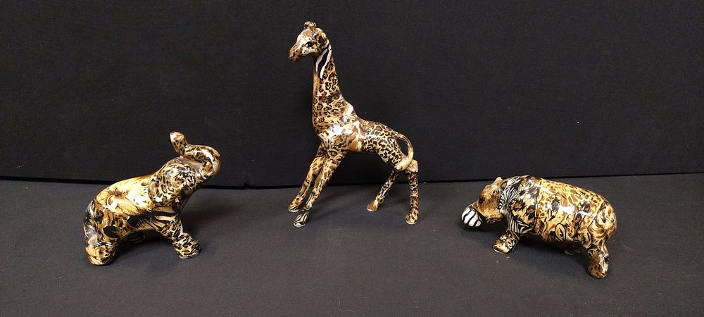 Lot 60: 3 x patchwork Jungle animal figurines, Elephant measures...