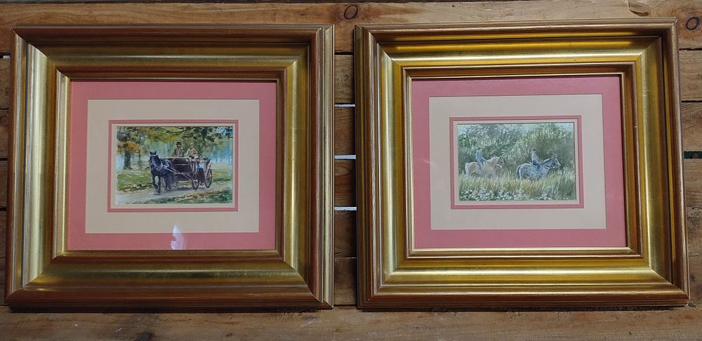 Lot 98: Pair of gilt framed watercolour paintings of a...