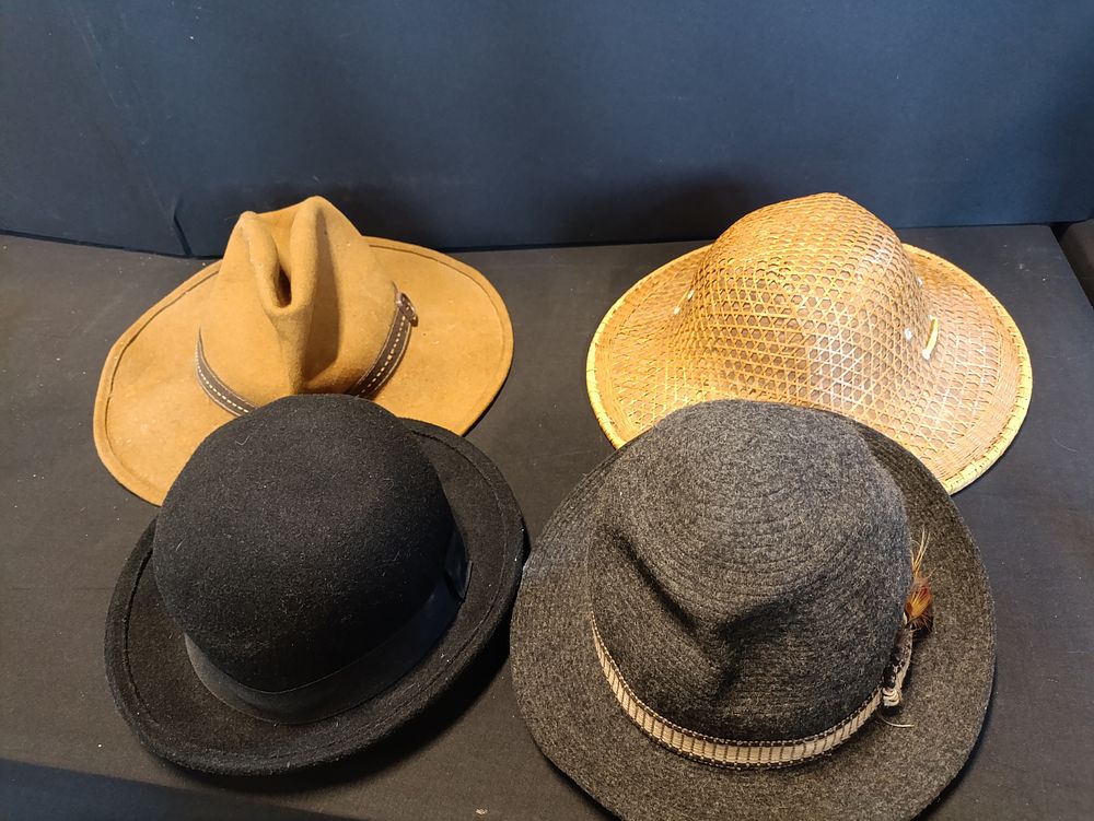 Lot 134: Selection of hats including a Vintage Chinese straw...