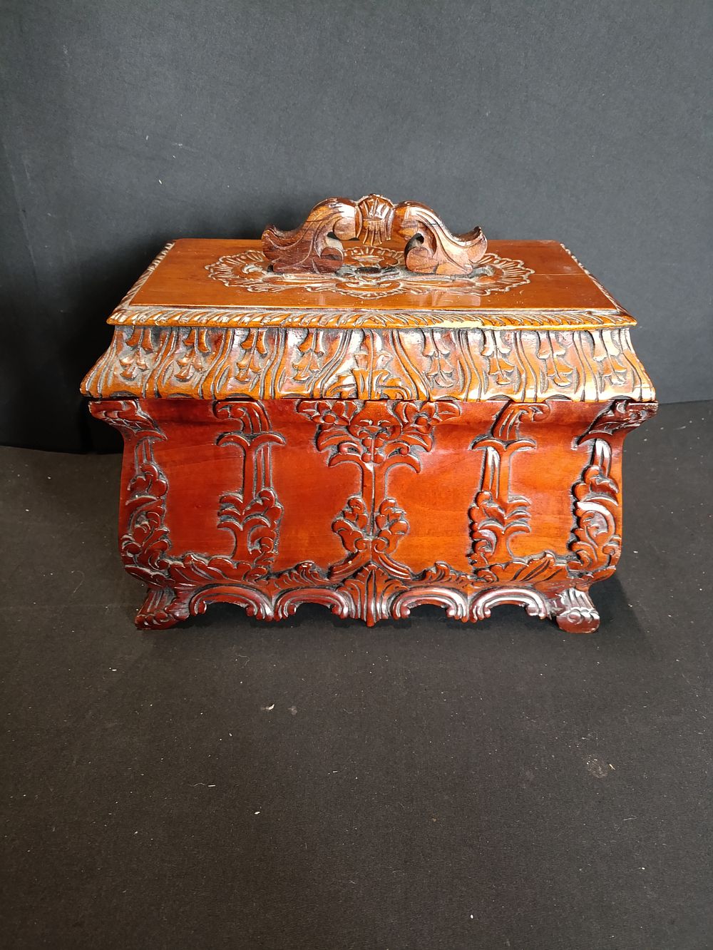 Lot 182: Victorian Style Tea Caddy and/or Tobacciana Chest, Hand-carved...