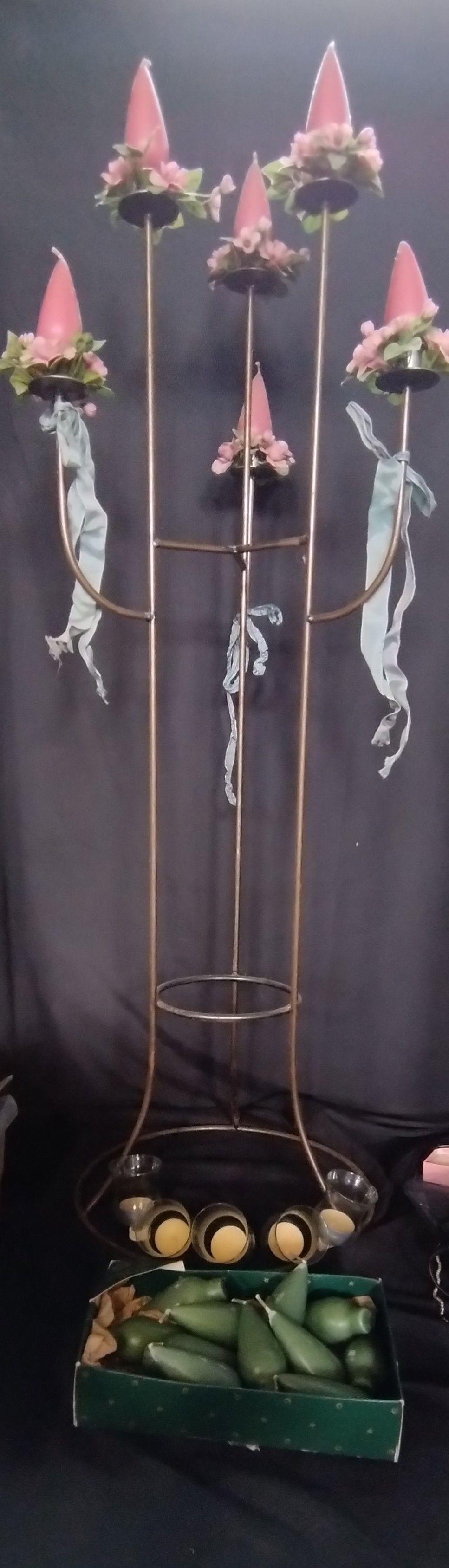 Lot 187: Large metal candle holder with candles, measures approx...