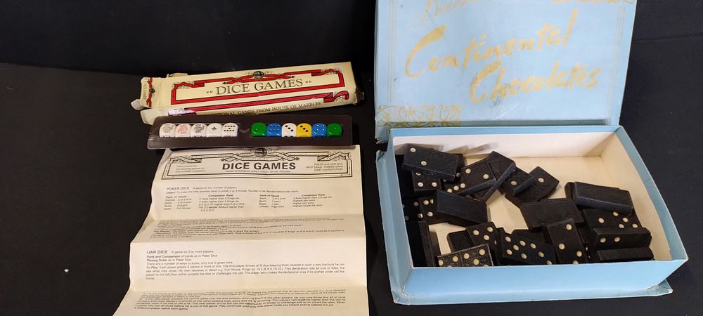 Lot 200: Beech's continental chocolate box containing a dice game...