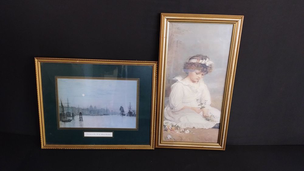 Lot 261: Two framed pictures, one of Greenwich at low...