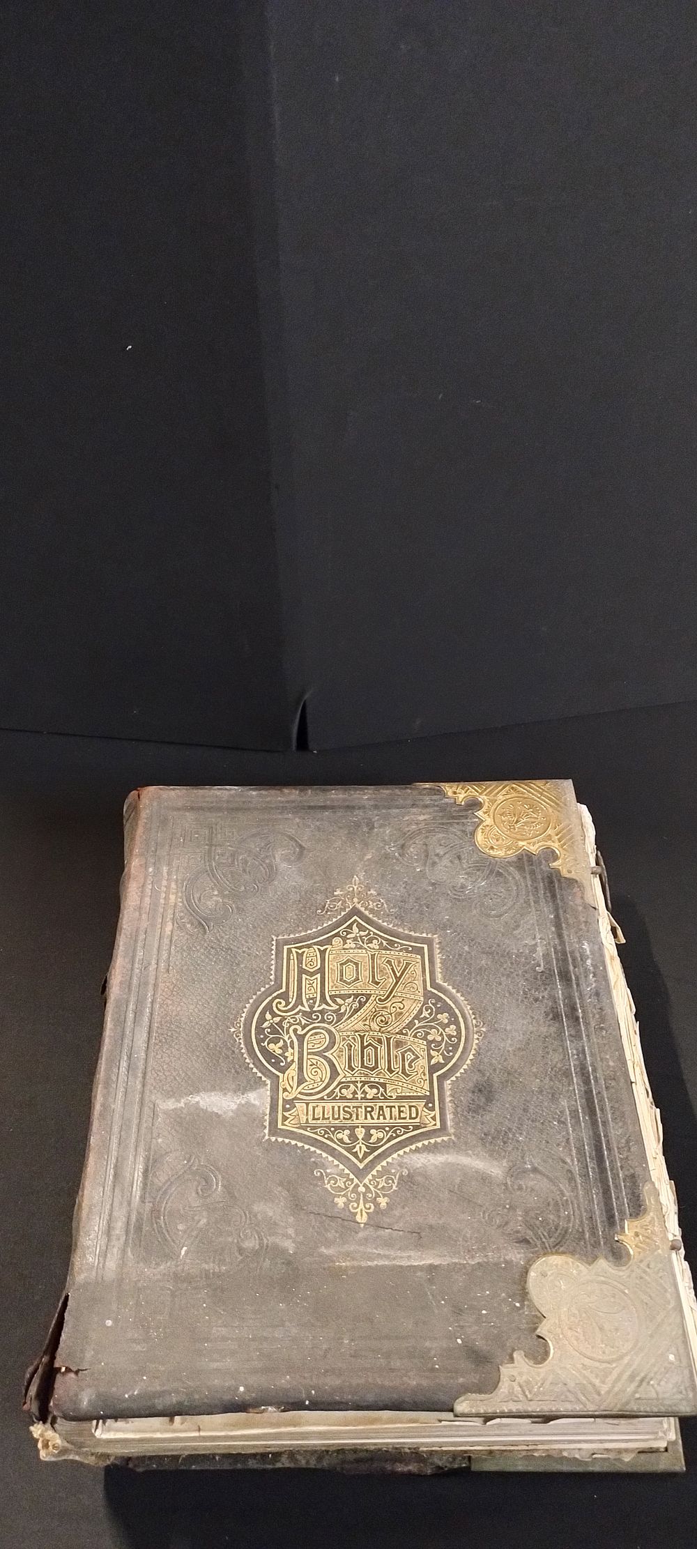 Lot 315: Antique Holy Bible with brass locks to the...
