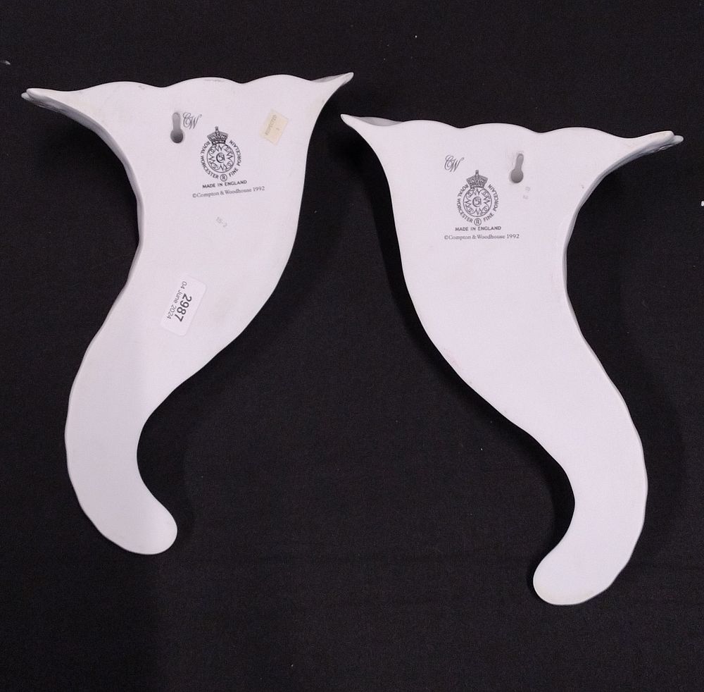 Lot 361: A pair of Royal Worcester Cornucopia wall vases...