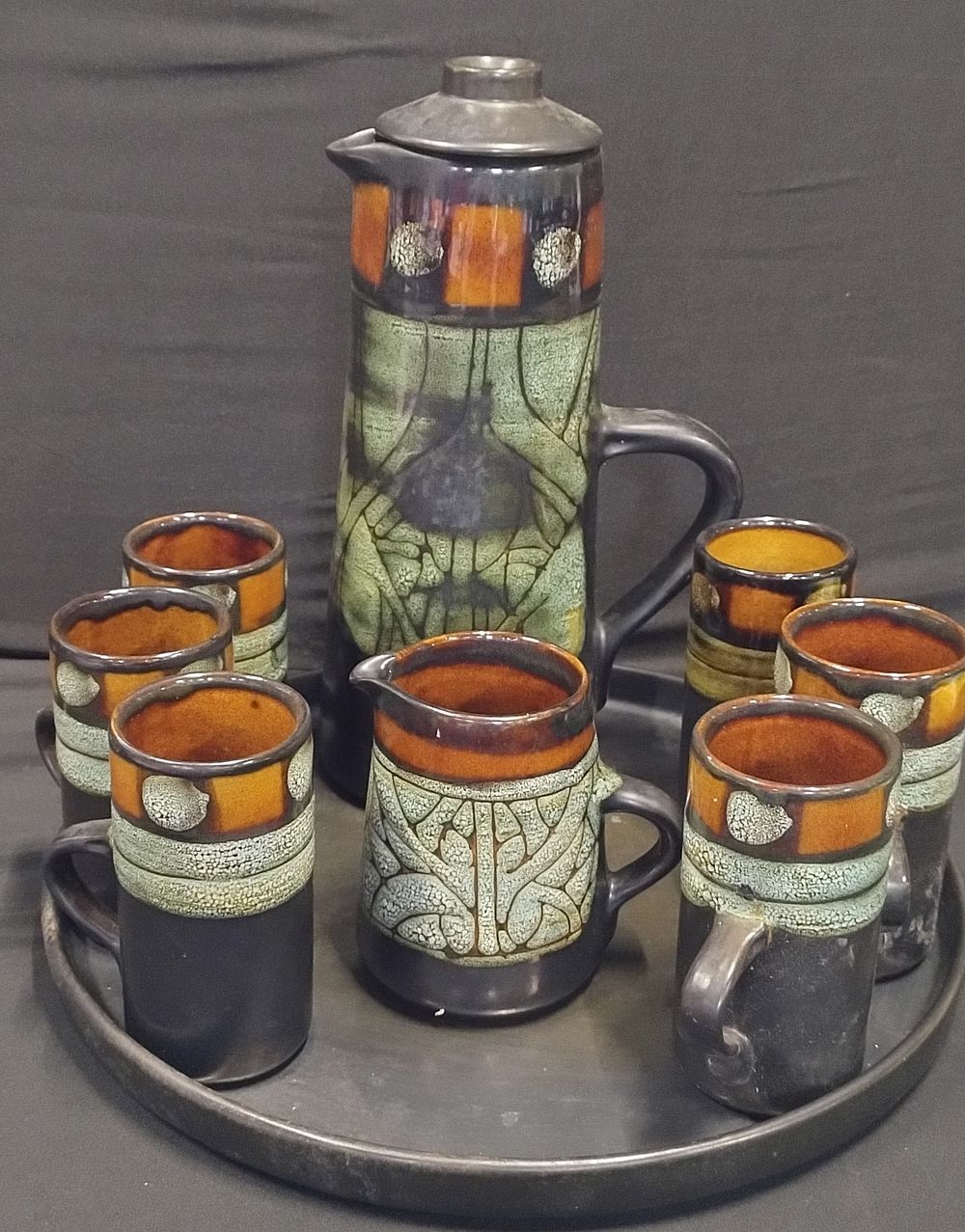 Lot 403: Celtic pottery, Newlyn Cornwall. Medallion coffee set comprising...