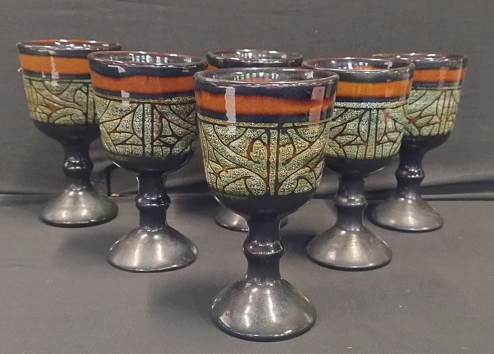 Lot 404: 6 x Celtic pottery Goblets, by Newlyn Cornwall
