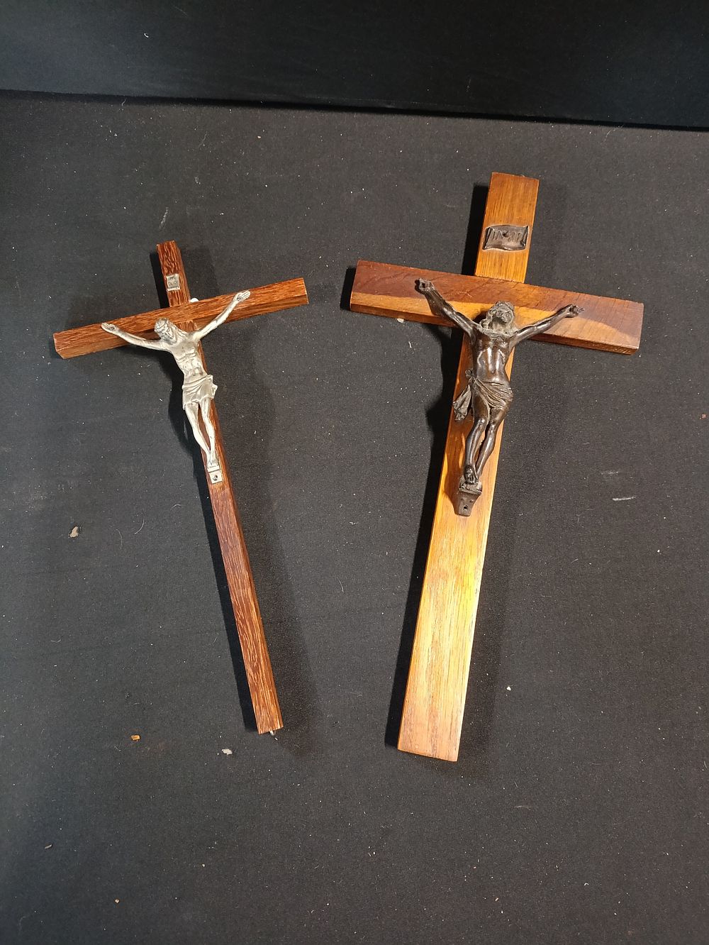 Lot 446: Two vintage wood and cast metal crucifix approximately...