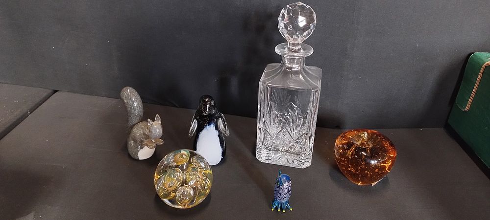 Lot 195: Mixed glass items including Langham glass animals, cognac...