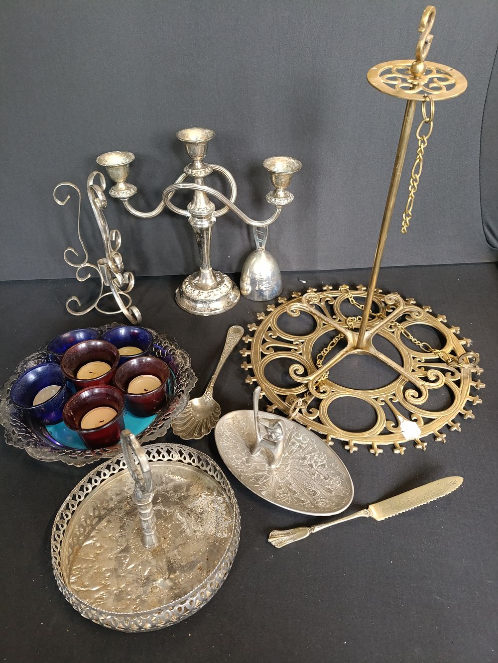 Lot 212: Selection of mostly silver plated and brass items