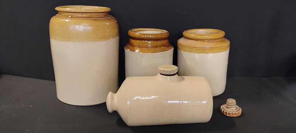 Lot 229: 3 x stoneware pottery jars, largest measures approx...