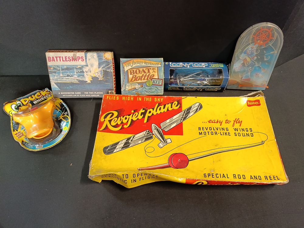 Lot 240: Selection of vintage toys including Vintage Palitoy Revojet...