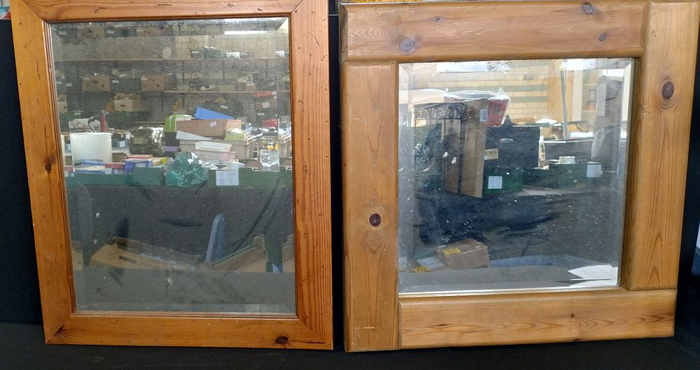 Lot 263: 2 X beveled edge mirrors in wood surrounds...