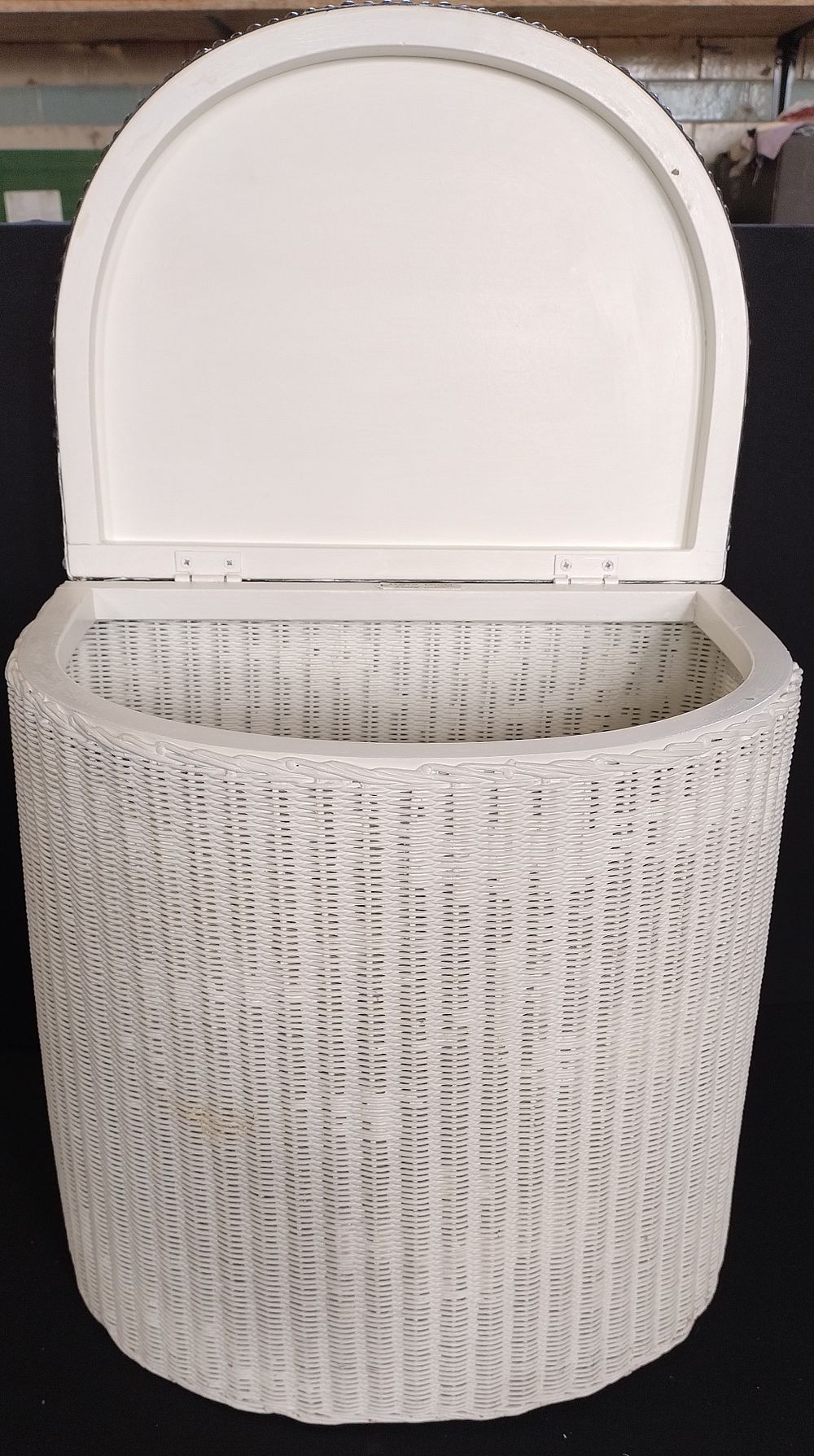 Lot 267: Vintage Lloyd Loom Bedroom/Linen Box. White Wooden weave...