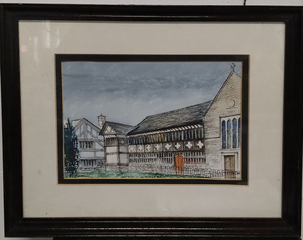 Lot 307: Framed watercolour and pencil drawing of Salmsbury Hall