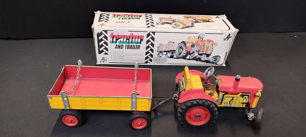 Lot 341: Boxed Vintage Zetor. Tin plate Tractor and Trailer...
