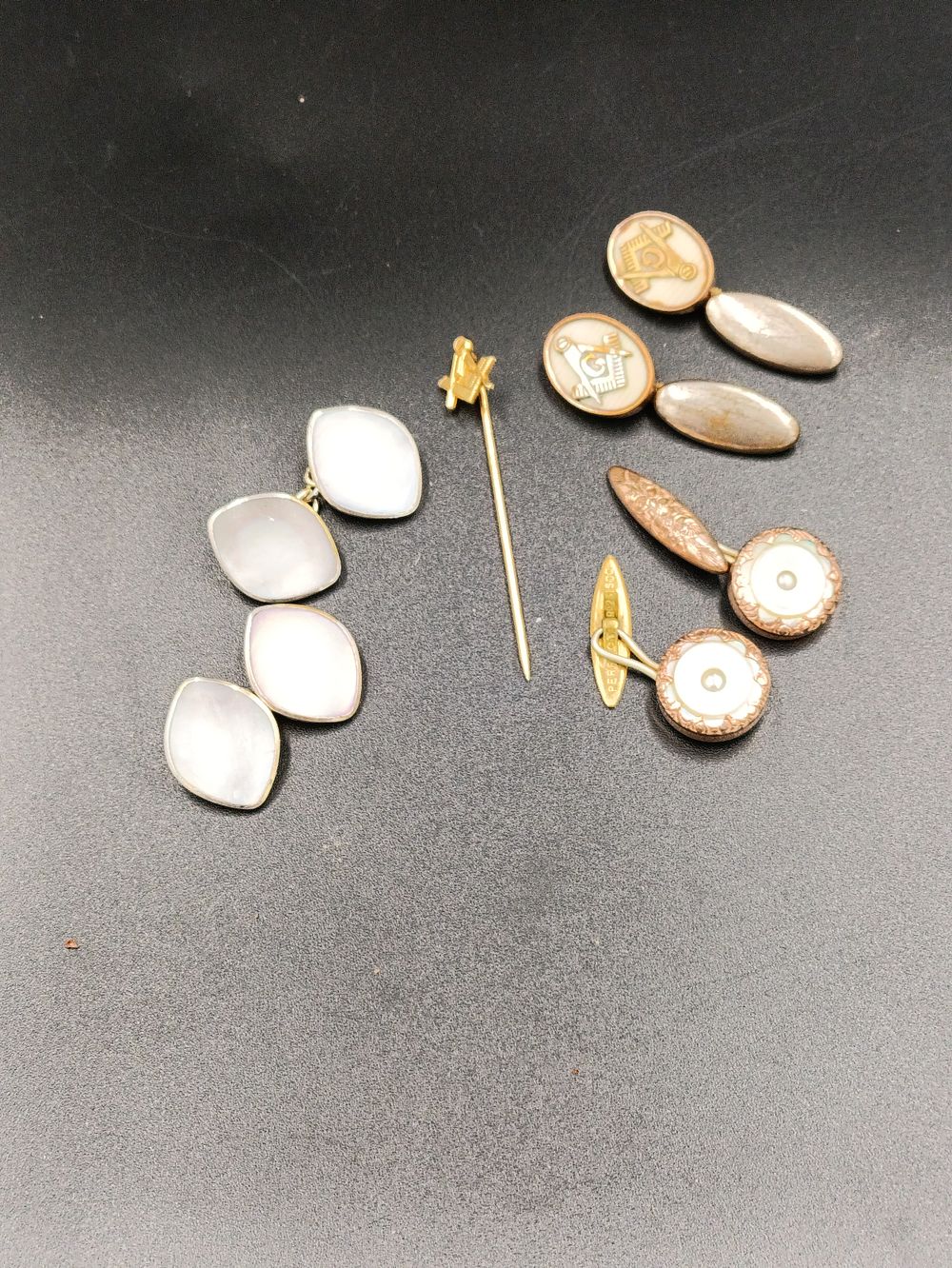Lot 352: Selection of vintage cufflinks including Masonic, Gold Tone,...