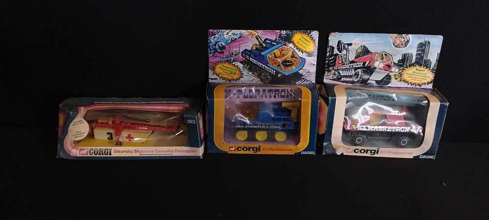 Lot 438: 3 boxed corgi diecast vehicles Skycrane, casualty helicopter,...