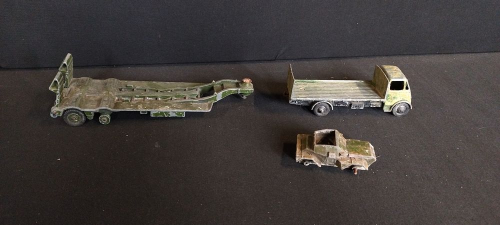 Lot 498: Vintage Dinky tank transporter trailer, Tailboard lorry and...