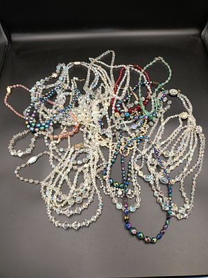 Large selection of necklaces including faceted glass, beads, iridescent and much more