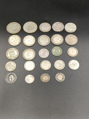 24 vintage silver &amp;pt silver coins dated between 1899 and 1946