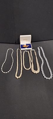 Mixed lot including faux 3 x necklaces, amber coloured leaf brooch,