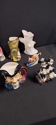 Barge ware treacle glazed double spout teapot, sylvac terrier dog, character jugs, Royal 