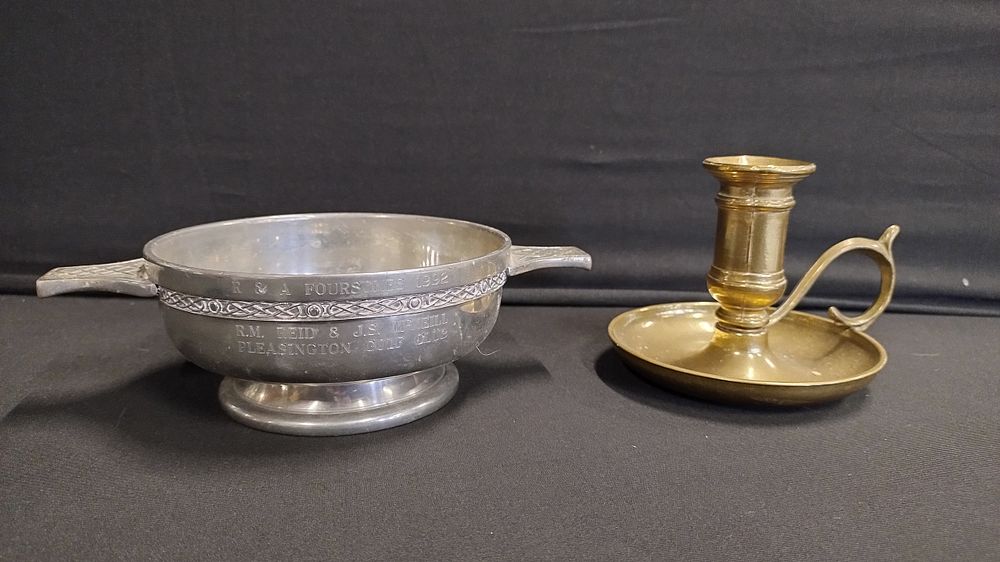 Lot 161: Brass candle holder and a Celtic Knot Handle...
