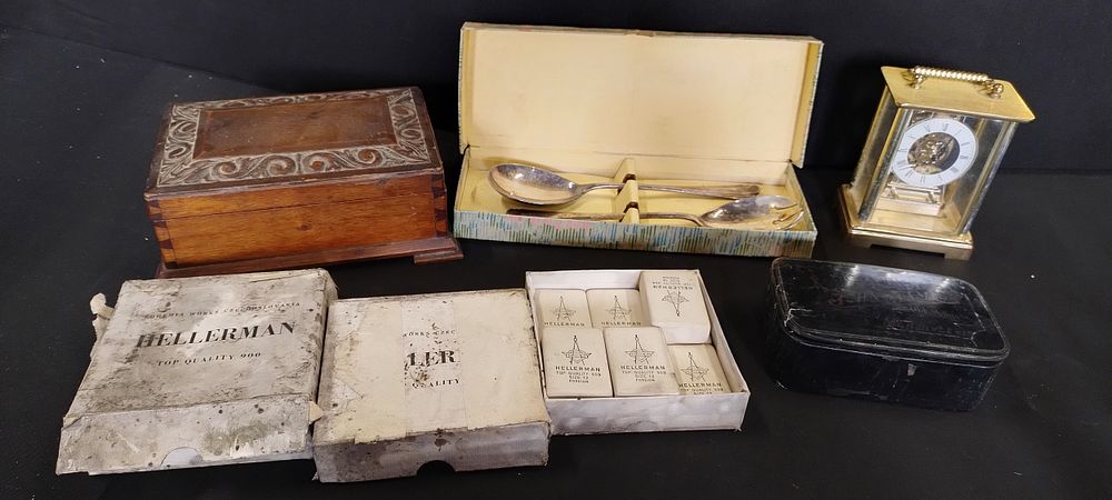 Lot 164: Various vintage items including a dark wood carved...