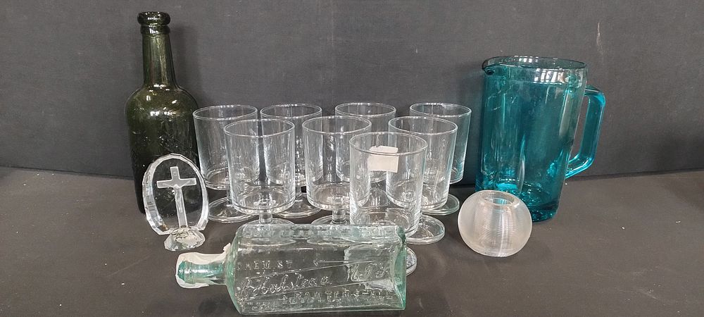 Lot 165: Various glass items including green glass bottle Joseph...
