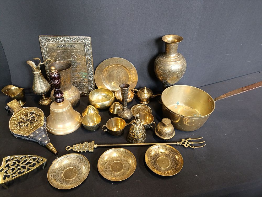Lot 178: Very large collection of brass including vases, bells,...