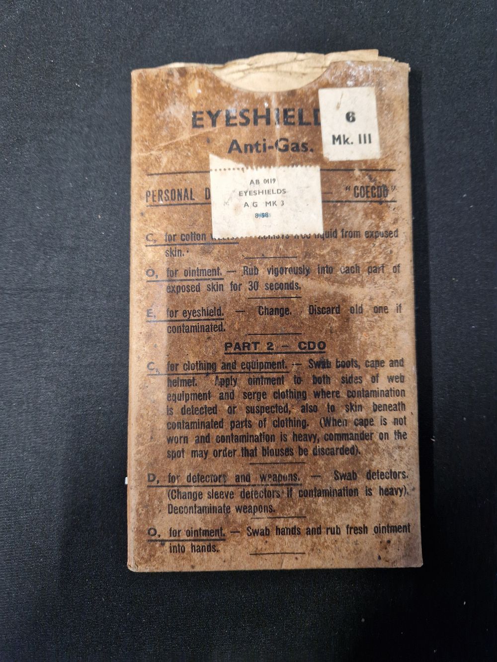 Lot 241: WWII MKIII British Army Eyeshield Anti Gas Shield