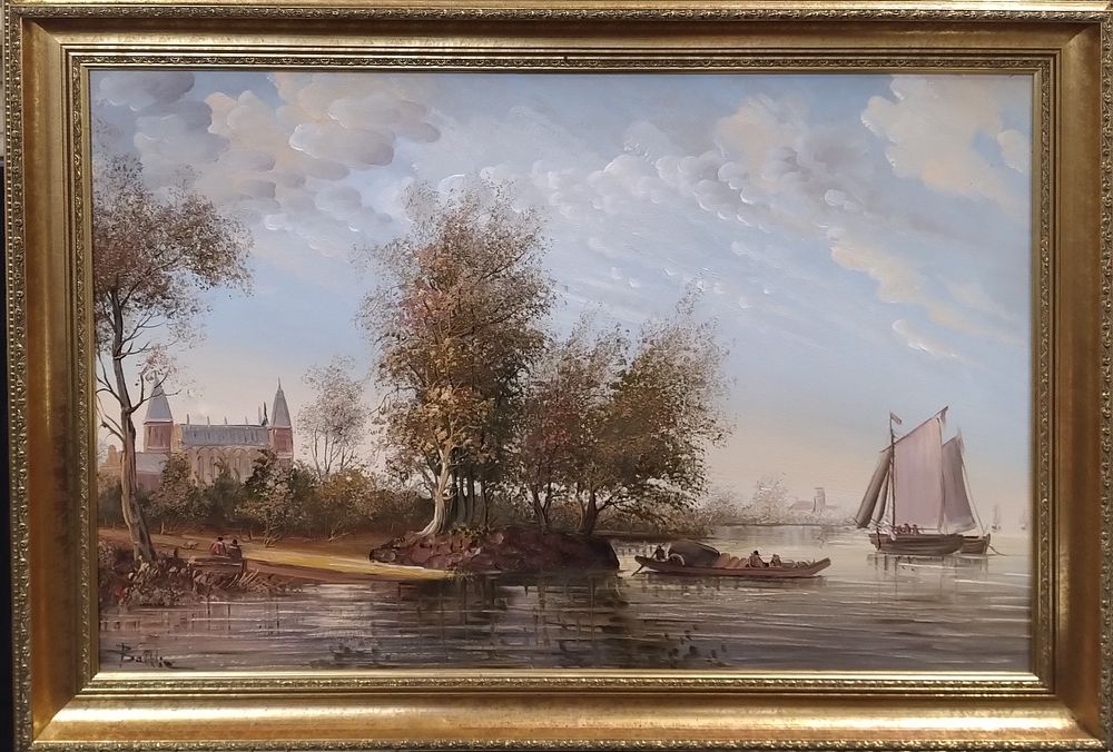 Lot 276: Oil on canvas Painting of a river scene...