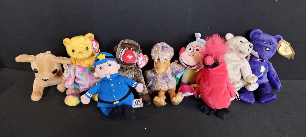 Lot 280: 9 x Ty beanie bears. Animals, and a...