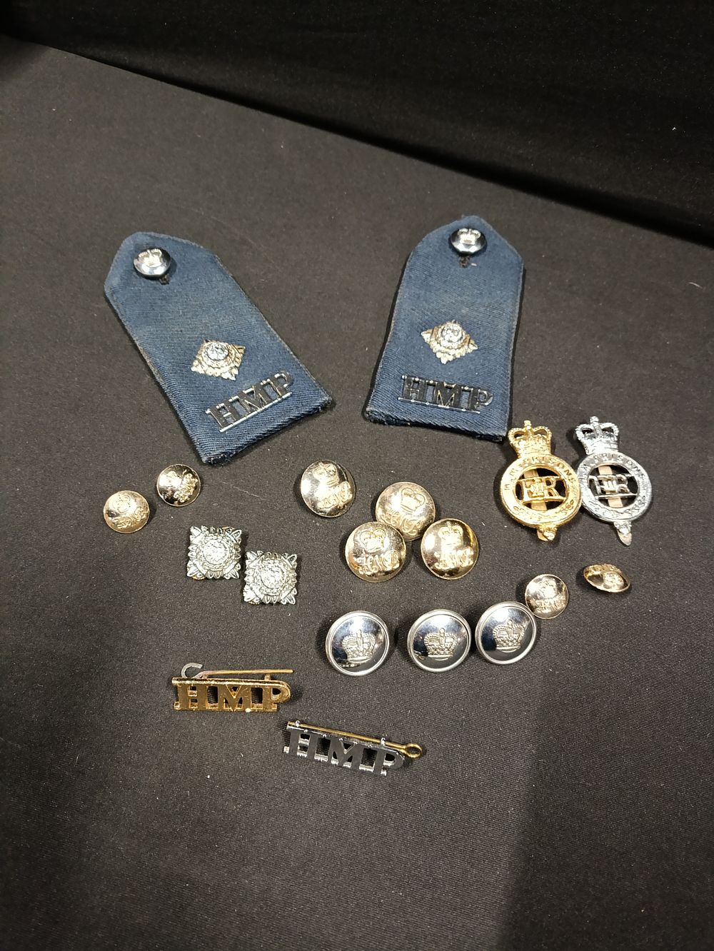 Lot 360: Collection of vintage prison guard objects including buttons,...