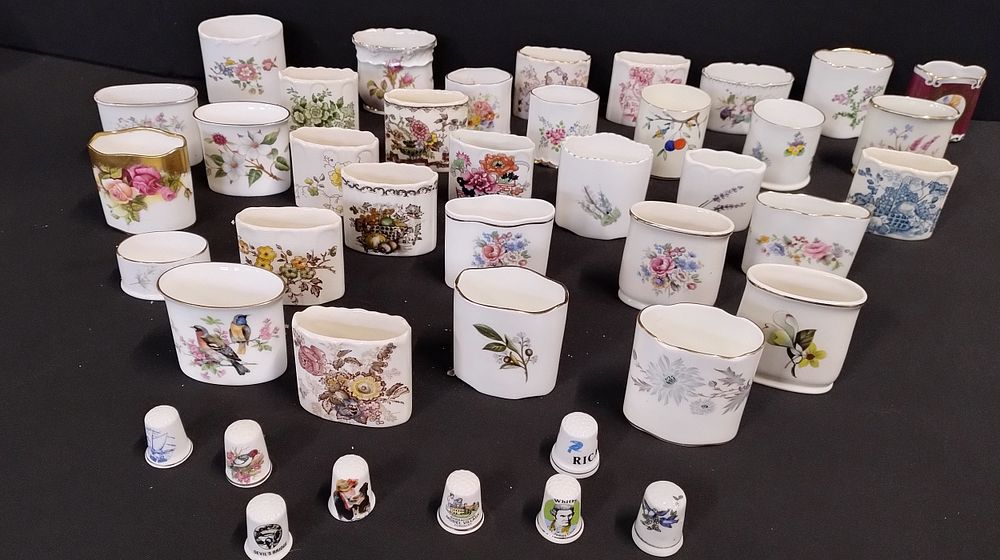 Lot 351: Collection of vintage cocktail stick holders and thimbles...