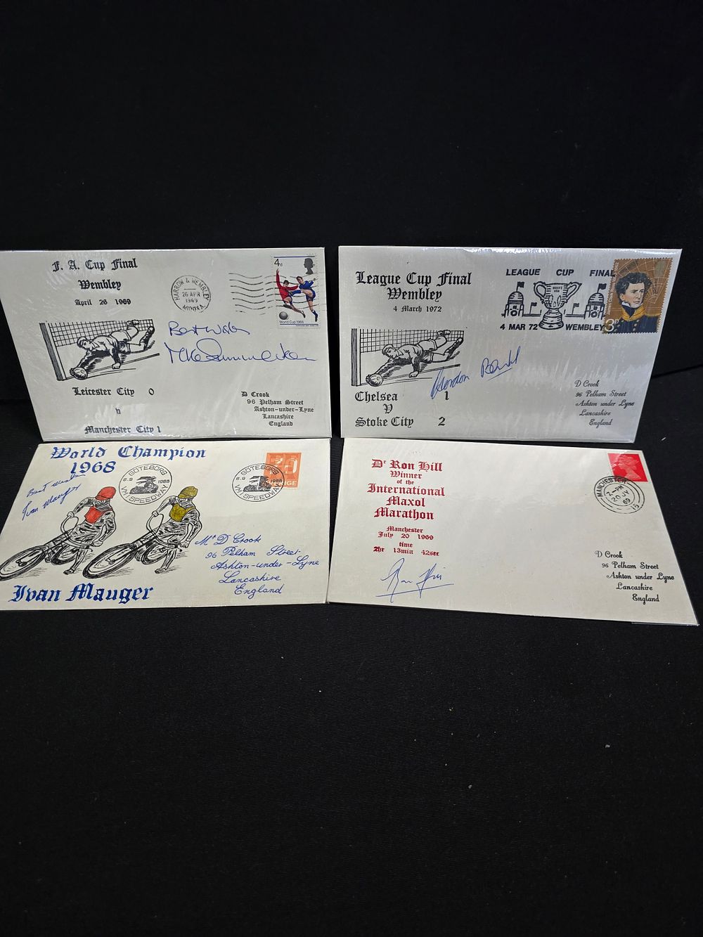Lot 366: Four Autographs. Mike Summerbee 1969 Manchester city. Ron...