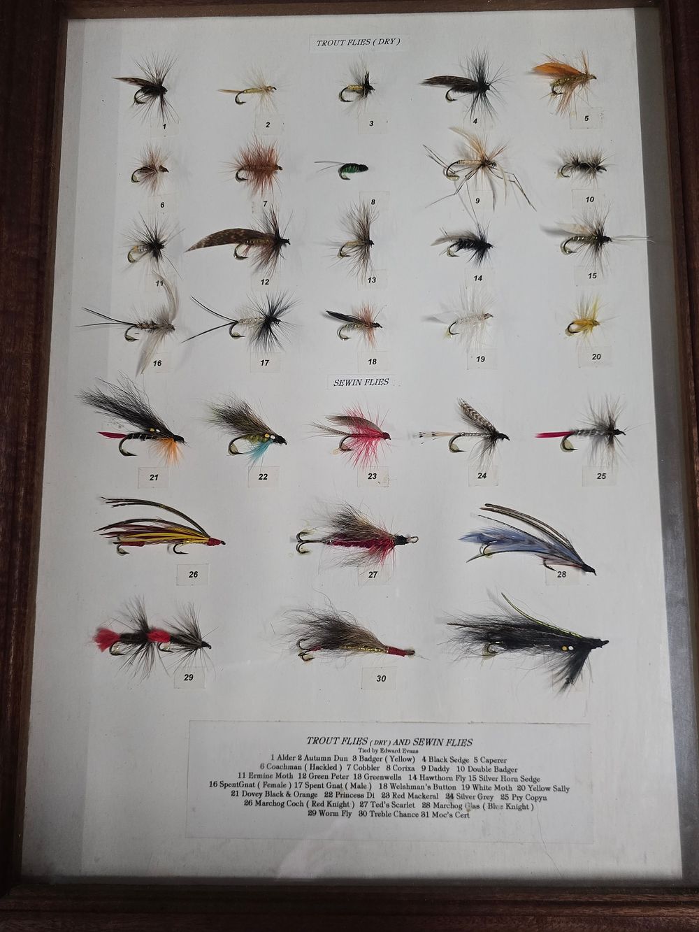Lot 374: A framed Trout fishing Flies and Sewin Flies.